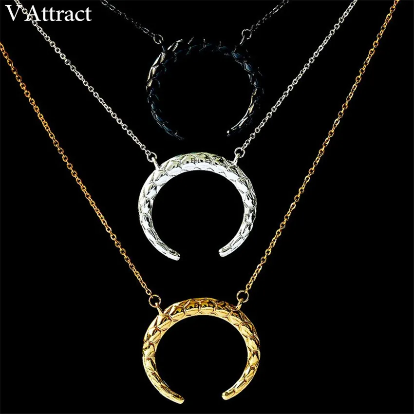 V Attract Punk Double Horn Charm Necklace Pendant Gold Silver Bohemian Jewellery Stainless Steel Chain Long Neckalces For Women|kolye bayan|tattoo