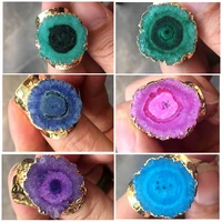 fashion punk style mens rings gold color rainbow sun flower stone quartz stone ring charm jewelry wholesale 5pcs