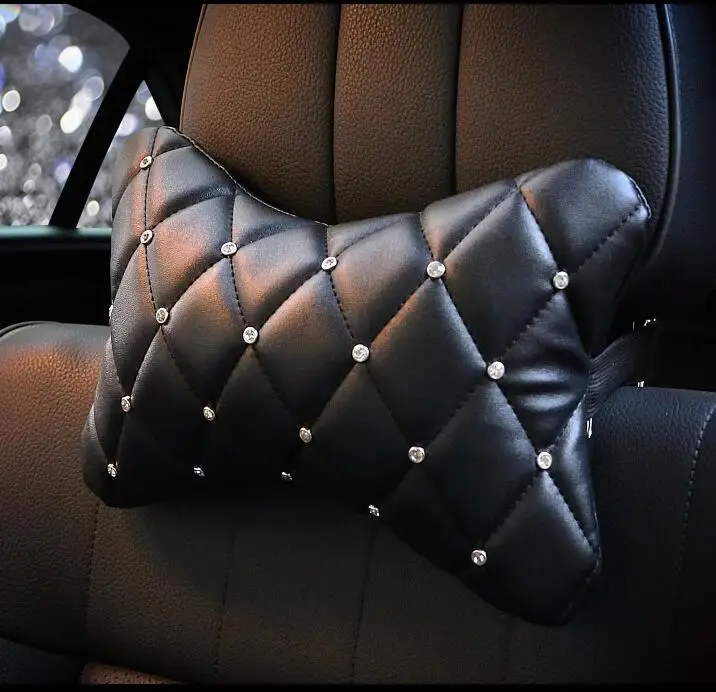 neck pillow Новые роскошные хрустальные Чехлы рулевого колеса автомобиля для женщин девочек кожаные Стразы покрытые рулевым колесом аксессуары для салона автомобиля - Название цвета: neck pillow