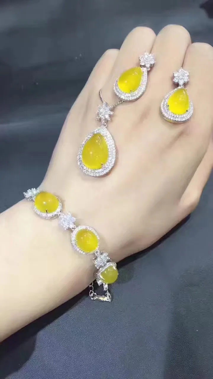 Халцедон кулон ожерелье браслет серьги желтый зеленый красный розовый из трех