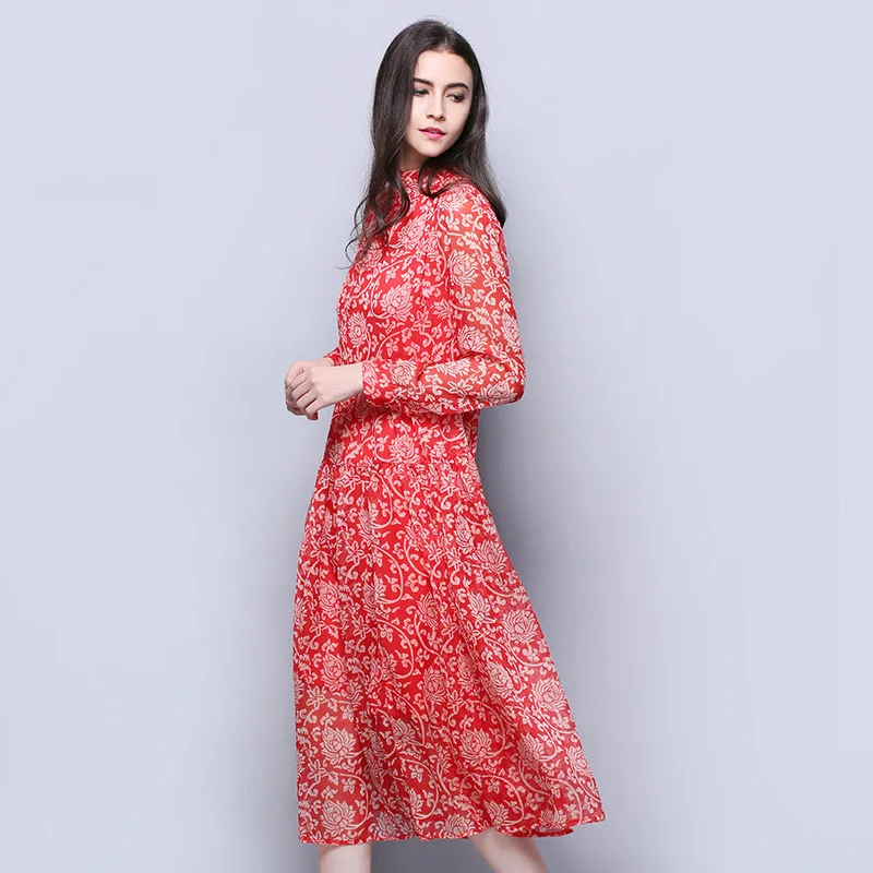 Женское шифоновое платье из 100% шелка модные весенние платья с принтом новые