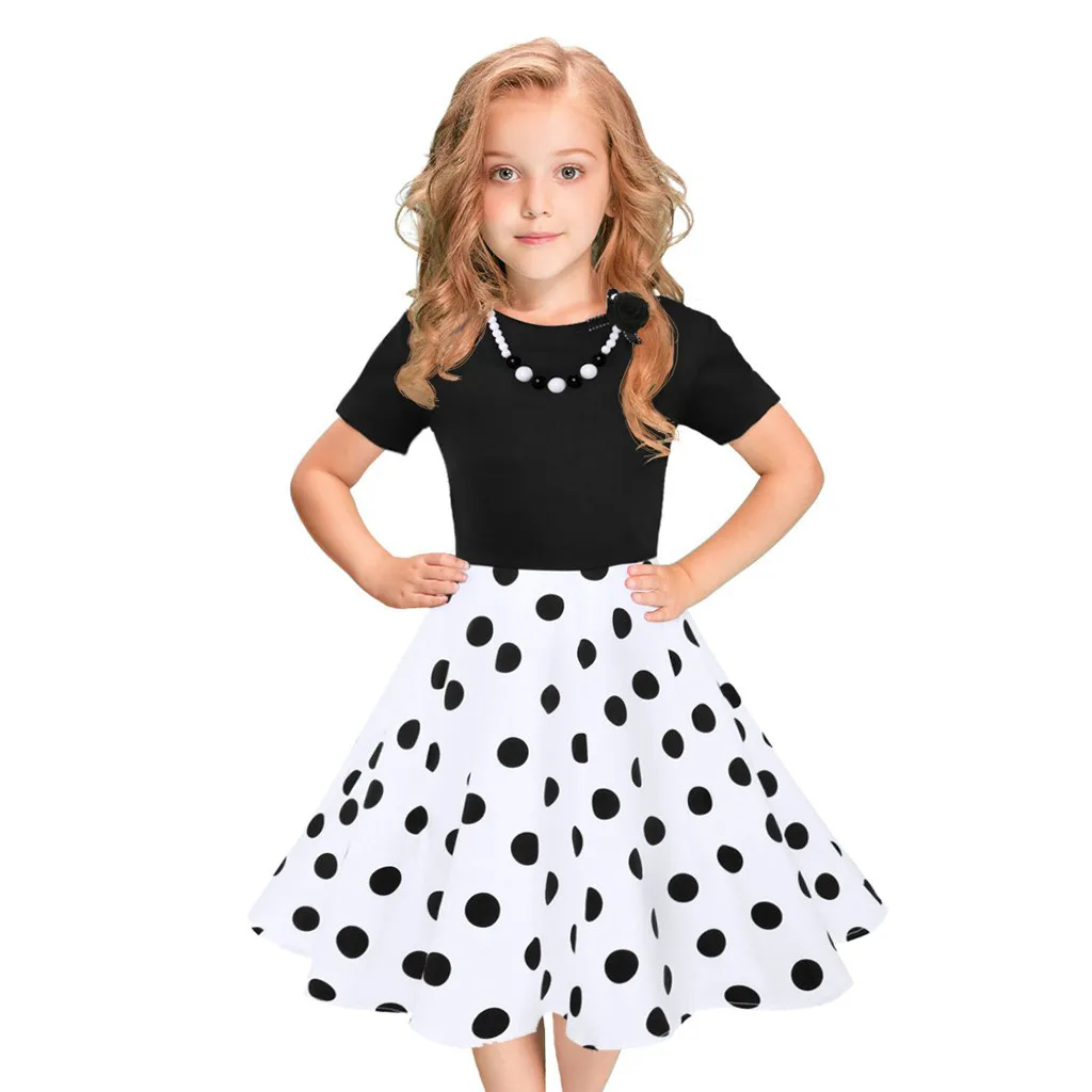 Fashion Casual Cute Kids Girls Vintage Dress Polka Dot Princess Swing Rockabilly Party Summer Hot HOOLER | Детская одежда и обувь
