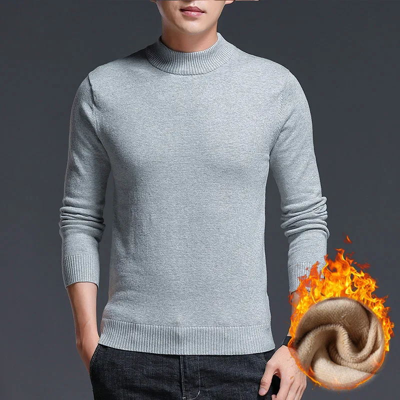 Grey Brand New Casual Sweater Men Pullovers Thick Warm Autumn Fashion Style Cashmere Sweater Male Solid Slim Fit Knitwear Pull Coat - Цвет: Grey