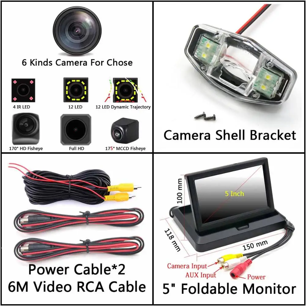 Camera 5 inch Fold 175 градусов Fisheye MCCD 12LED HD камера заднего вида Камера для Honda Accord 2001 2002 2003 2004 2005 2006 2007 2008 2009 2010 автомобильный монитор - Название цвета: Camera 5 inch Fold