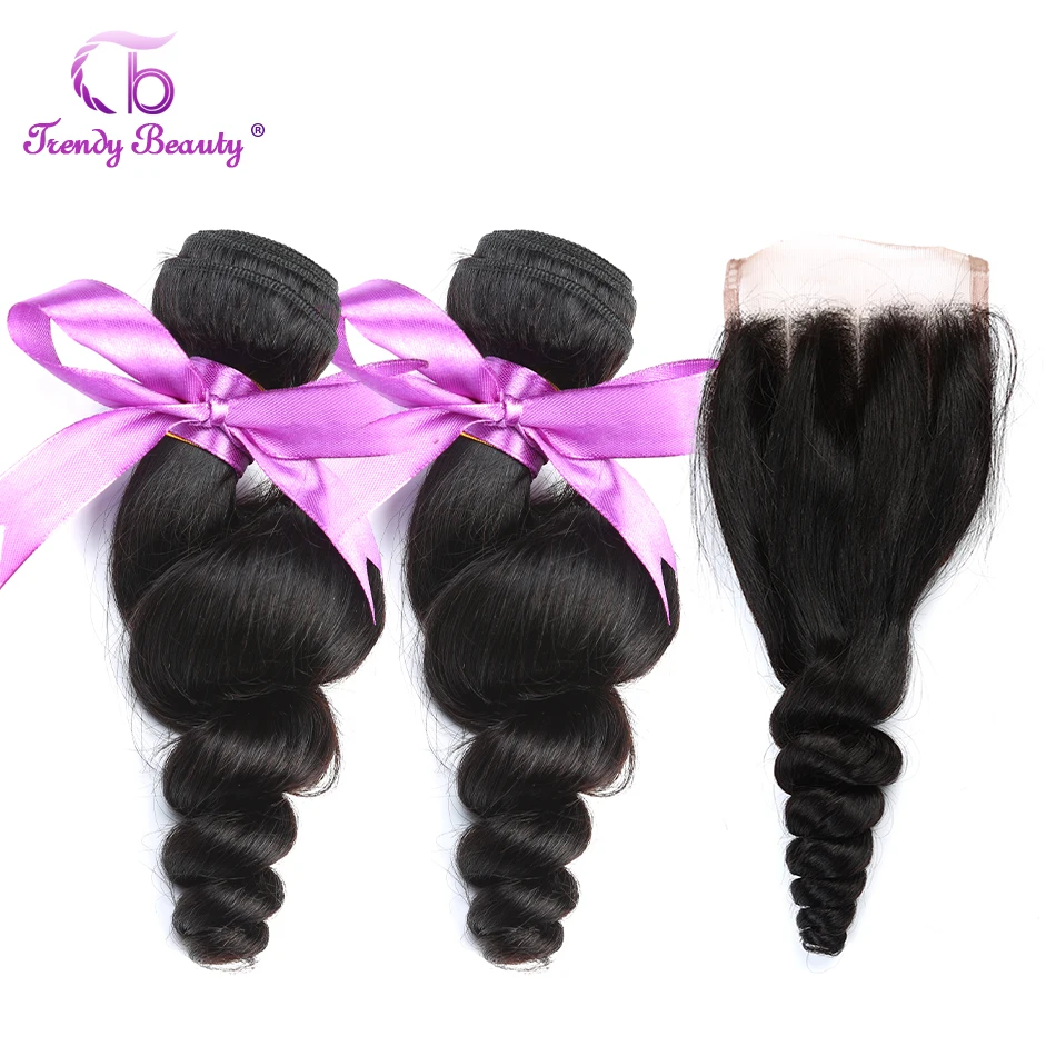 Бразильские свободные волнистые 2 пучка с закрытием 100% человеческих волос не