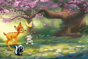 Bambi 1942 фильм thumper цветок бабочка друзья постер из шелковой ткани ткань печать стикер стены Декор на заказ Печать