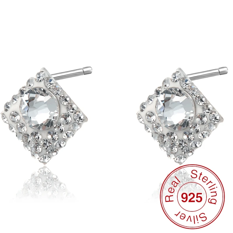 Женские серьги гвоздики из серебра 925 пробы с белыми оранжевыми и синими