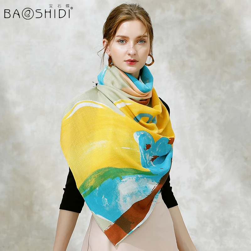 [BAOSHIDI]100% wool winter scarf luxury brand long Scarf women Elegant warm shawl lady 2017 fashion infinity scarves |