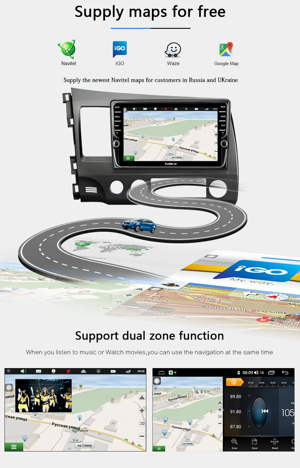 FUNROVER Octa 8 ядерный android 9,0 2 din автомобильный dvd для honda civic 2006-2011 Автомобильный Радио мультимедийный плеер gps навигация wifi DSP SIM
