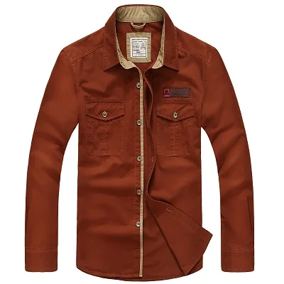 Красный AFS JEEP, мужская рубашка, военная, Армейская, camisas hombre, Брендовые мужские рубашки, Стандартная посадка, высокое качество, однотонные, хлопковые рубашки для мужчин размера плюс 4XL - Цвет: Красный