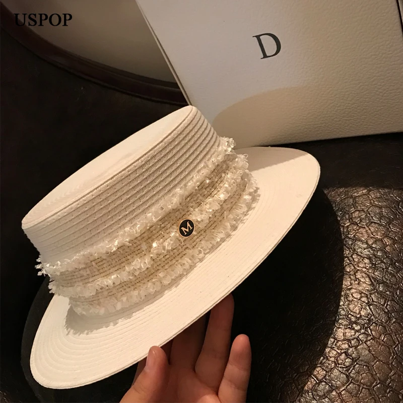 Шляпа USPOP женская Соломенная винтажная Панама от солнца с надписью M в