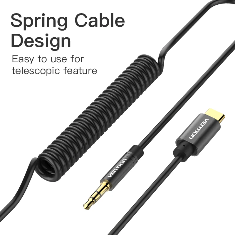 Аудиокабель Vention USB Type C на 3 5 мм кабель Aux гибкий пружинный шнур для автомобильной