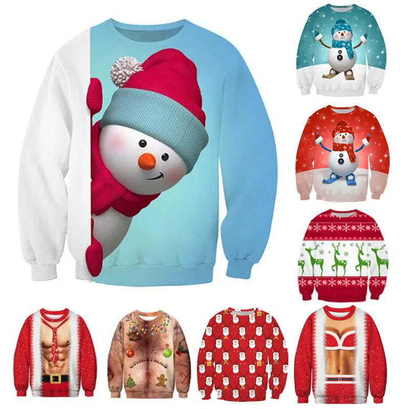 Christmas sweater 3D digital print pullover new round neck long sleeve loose large size couple | Женская одежда