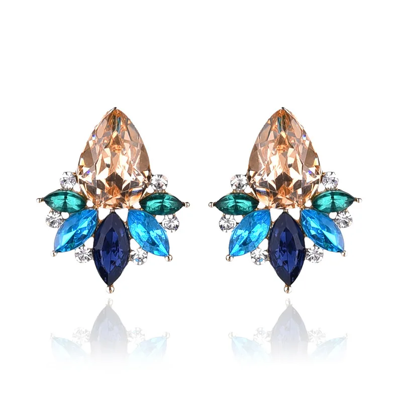 ew Fashion Acrylic Crystal Stone Stud Earrings Colorful Rhinestone Women Piercing Birthday Gift Party Jewelry N162 | Украшения и