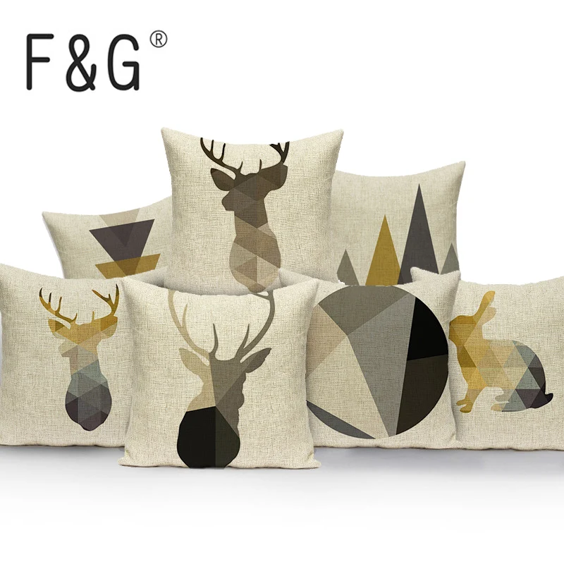 

Geometric animal cushion white decorative pillows Dropshipping cushion cover linen Simple deer cushions home decor pillow cover