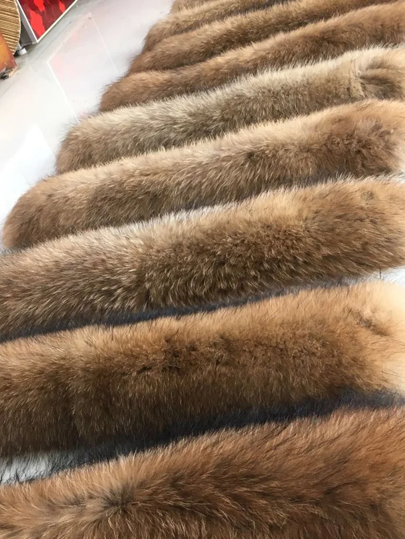 Real Fur Collar For Parkas Coats luxury Warm Natural Raccoon Scarf Women Large Fur Scarves Male Down jacket fur hat 75 70cm