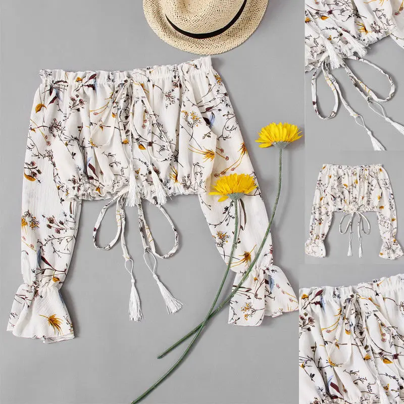 Блузка женская шифоновая с открытыми плечами на шнуровке длинным рукавом |