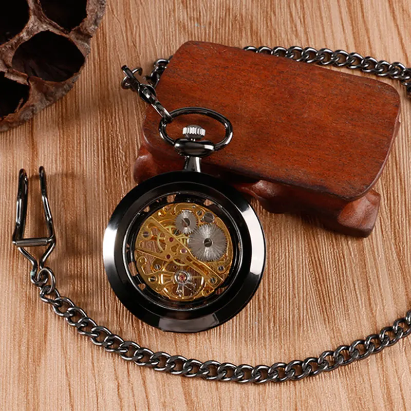 Роскошные золотые Skleton аналоговый дизайн механические ручные карманные часы