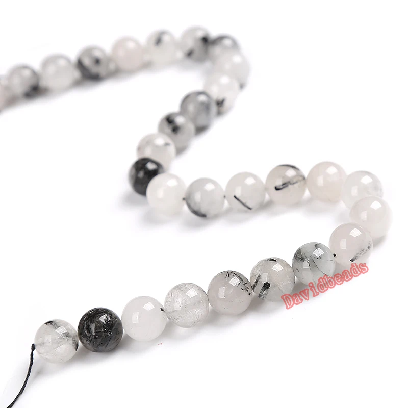Fctory Price Natural Stone Smooth Black Rutilated Quartz Loose Beads 16&quot Strand 6 8 10 12 MM Pick Size For Jewelry Making | Украшения и