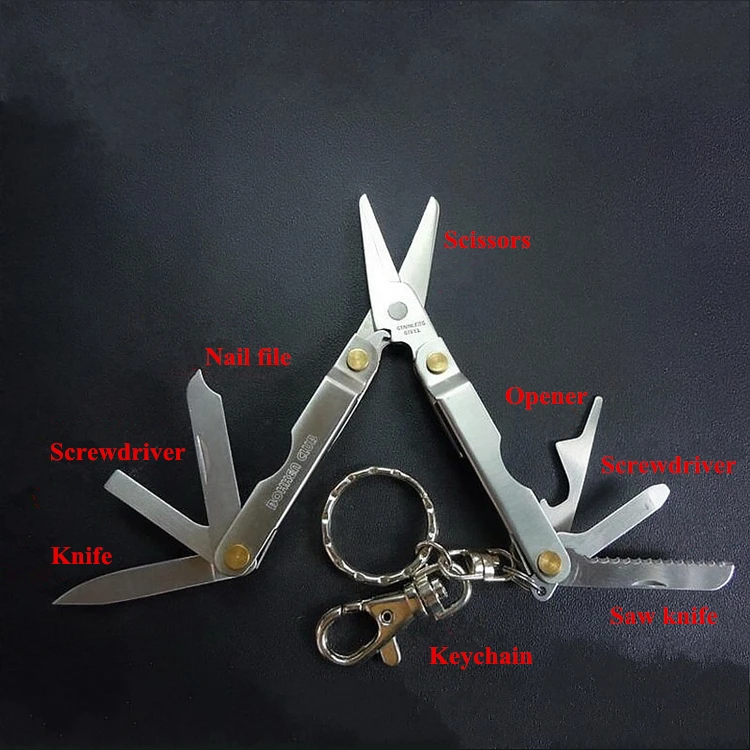 EDC ножницы из нержавеющей стали, креативный многофункциональный комбинированный инструмент, Открытый EDC брелок для ключей для выживания, режущие инструменты, серебро