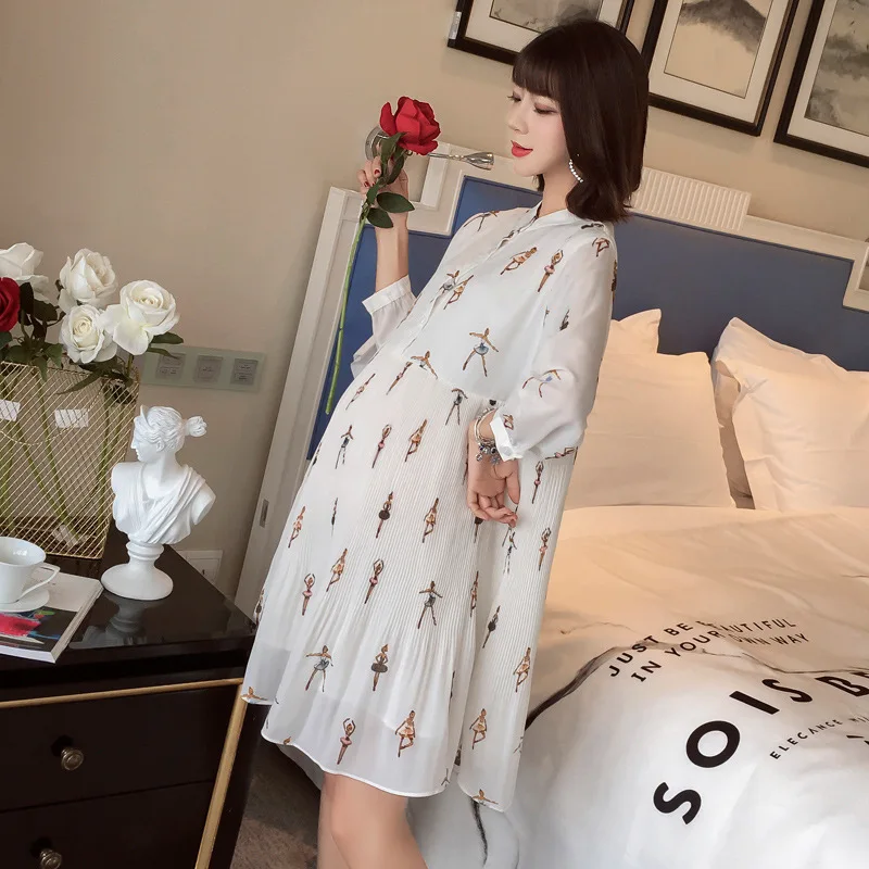 Envsoll White Maternity Gown Pregnancy Dress Korean Chiffon Pleated Clothes For Pregnant Womens Clothing Dresses | Мать и ребенок