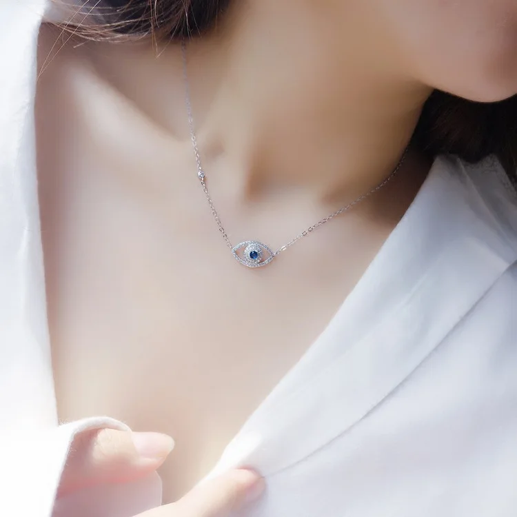 Новинка модное ожерелье с кулоном в виде листа QI голубого сглаза Серебро S925 пробы