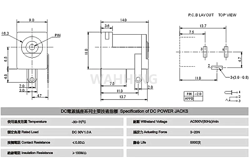 

30pcs New DC005 DC 5.5*2.1 Power Jack Socket Connector 5.5*2.1mm socket Round the needle HY177