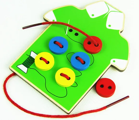 Маленьких детей 2 в 1 раннего обучения установить деревянные игрушки зашнуровать