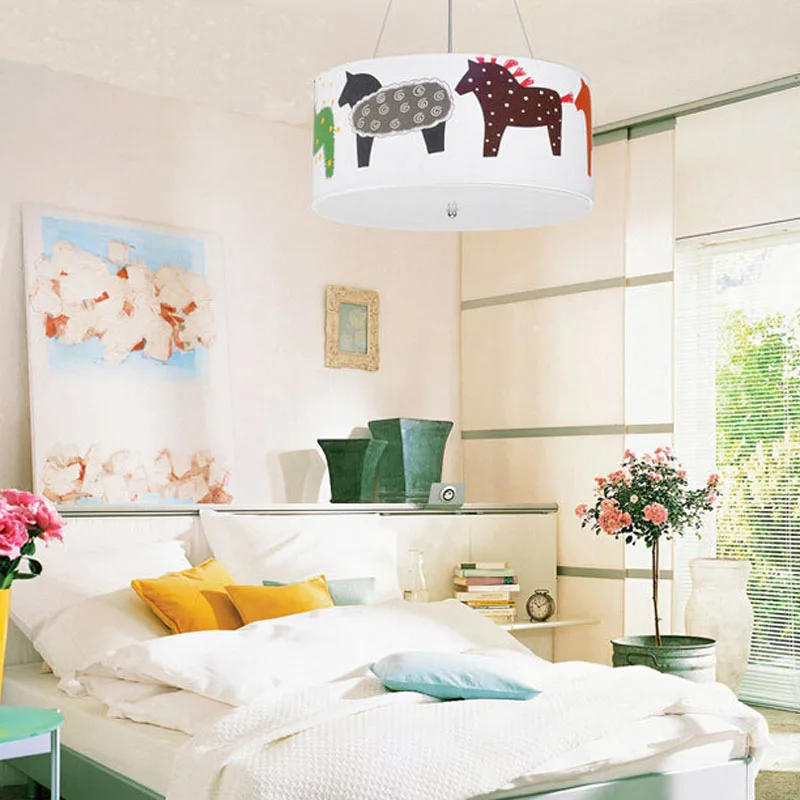 Новейшая мультяшная Подвесная лампа для детской спальни радужные лошади