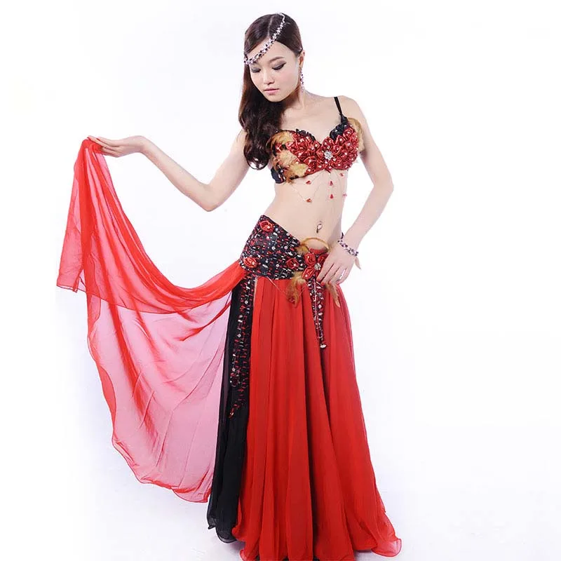 Новинка! Перьевые костюмы для танца живота сексуальный топ отца + ремень комплект