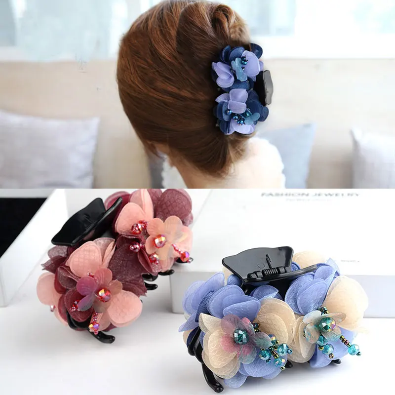 Женский элегантный шифоновый розовый бант заколка для волос в южнокорейском