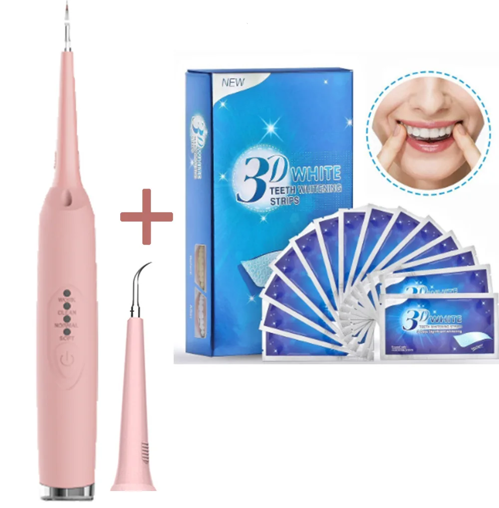PINK-DS14PCS Дизайн, Электрический звуковой стоматологический скалер, инструмент для удаления зубного камня от зубных пятен, зубной камень, ластик для домашнего использования, инструмент для мытья зубов с подсветкой - Цвет: PINK-DS14PCS
