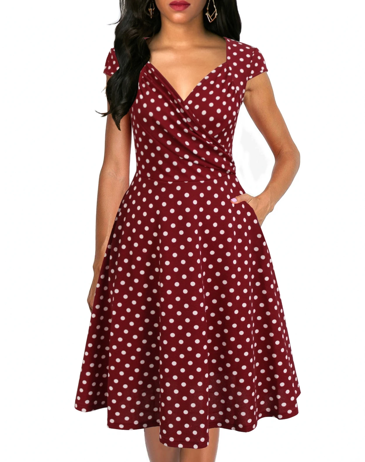 Berydress, женское платье с коротким рукавом и рюшами, в горошек, а-силуэт, пышное, свободное, приталенное, Vestidos, для свадьбы, вечеринки, летнее, расклешенное платье с карманом