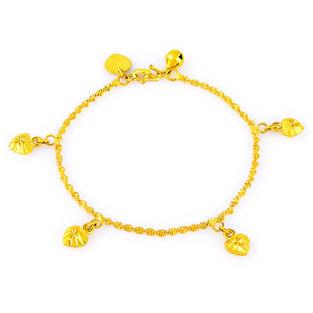 Браслеты для женщин и девочек 24 k желтое золото пять сердец очаровательный