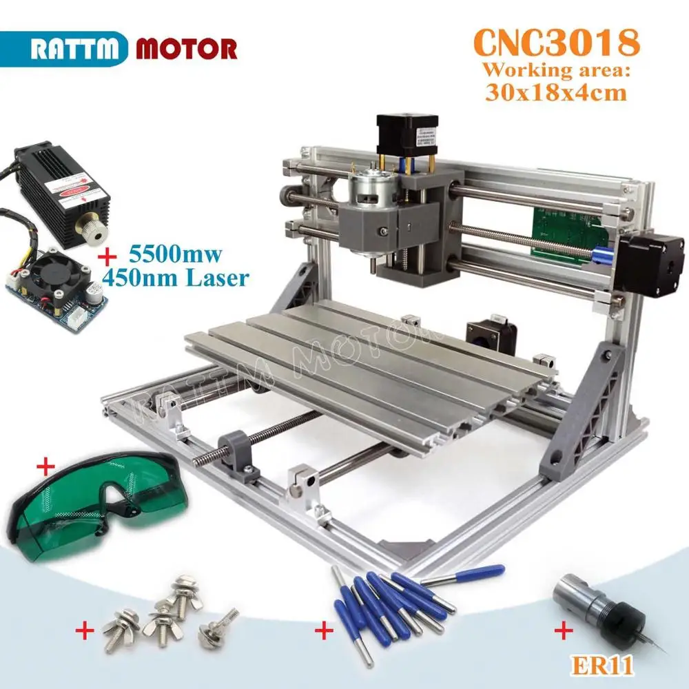 3018-5500mw laser В ЕС! CNC 3018 GRBL управление Diy станок с ЧПУ 30x18x4,5 см, 3 оси Pcb ПВХ фрезерный станок древесины маршрутизатор лазерная гравировка v2.5 - Цвет: 3018-5500mw laser