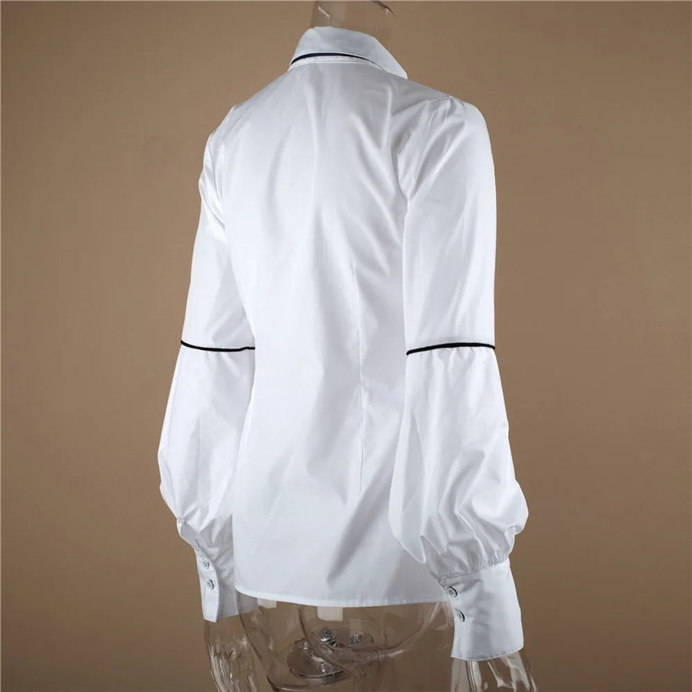 Office Bow Tie Blouse Women Lantern Sleeve White Button Necktie Shirts Female Elegant Work Shirt Casual Tops New 2018 Spring |