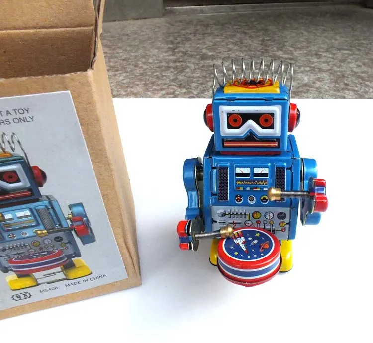 Newest Design Retro Styles beating drum Robot Tinplate Clockwork toy for Kids Classic Toys | Игрушки и хобби
