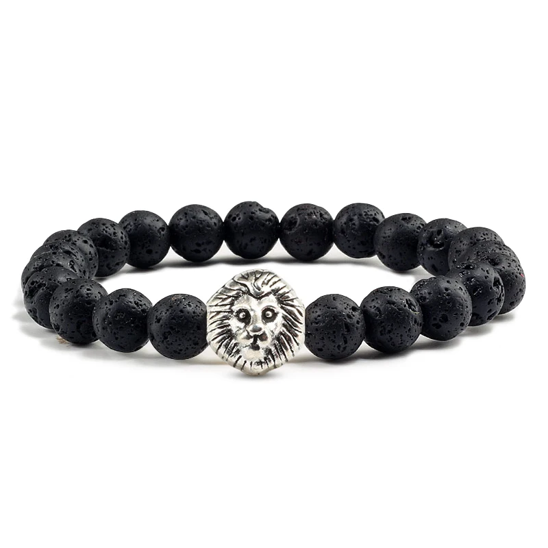 23Beads Lava Sliver Модный браслет из нитей для мужчин Homme натуральный камень из вулканической лавы серебряное золото голова льва из бисера эластичные браслеты Очаровательные подарочные украшения - Окраска металла: 23Beads Lava Sliver