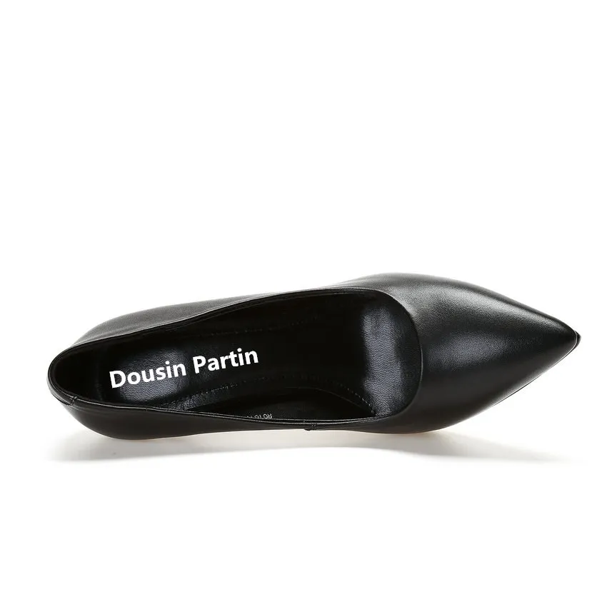 Dousin Partin/черные кожаные туфли из овечьей кожи, высокие каблуки пряжки, женские туфли-лодочки с острым носком, женская свадебная обувь zapatos mujer