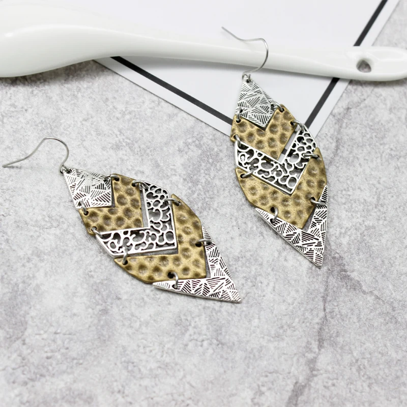 Geometry Arrow Drop Earrings Two-color Cross Antique And Bronze Bohemian Retro Gift Earring Jewelry | Украшения и аксессуары