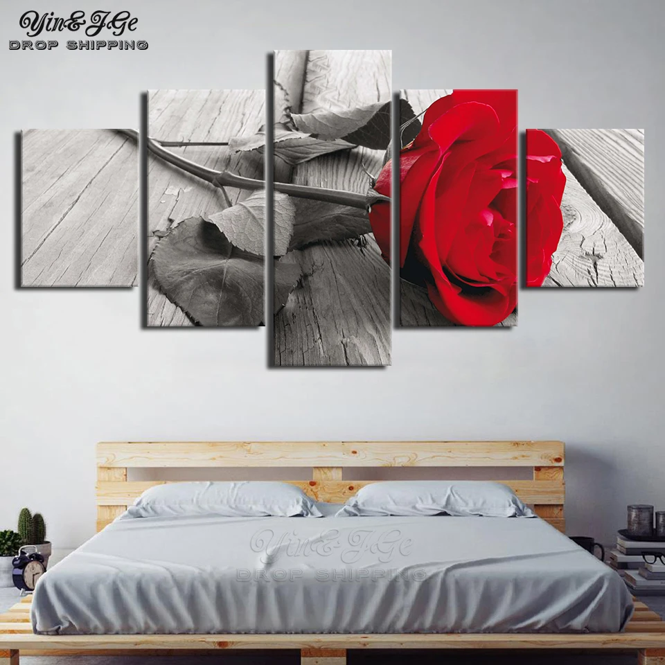 Home Decoration Canvas Picture Modern Living Room 5 Pieces Red Rose Flower HD Printed Painting Wall Art Modular Poster Framework | Дом и сад
