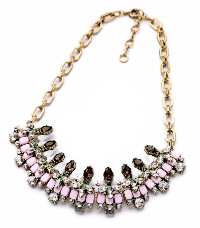 Geometric Crystal Pink Imitation Gemstone Necklace aliexpress New Fashion Women Cluster Bib Necklace Jewellery