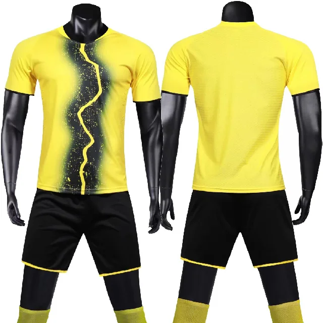 yellow Термопрессованная Настройка униформа для футбольной команды мужские футбол футбольные майки комплект взрослые футбольные рубашки+ шорты костюмы для бега S-2XL - Цвет: yellow