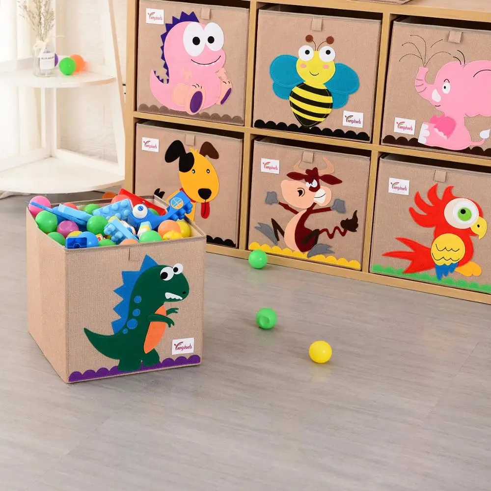 Куб 3D мультфильм животных шаблон корзина для хранения детские игрушки организации вышивка можно мыть хлопок белье коробка для хранения 33*33*33 см