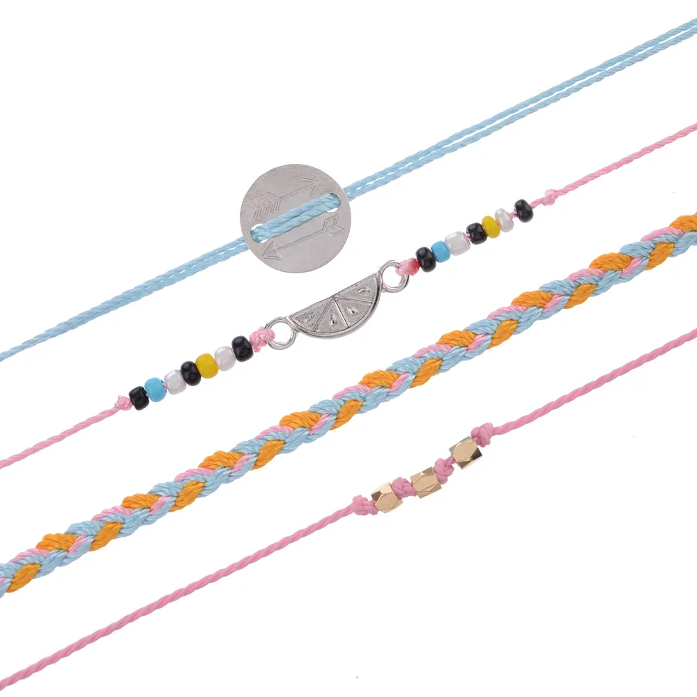 4 шт./компл. Женская мода стрелка арбуз бисером веревка плетеный браслет пляж