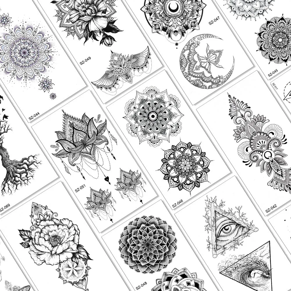 Временные татуировки Qucious Mandala Flower черная хна водостойкая Реалистичная