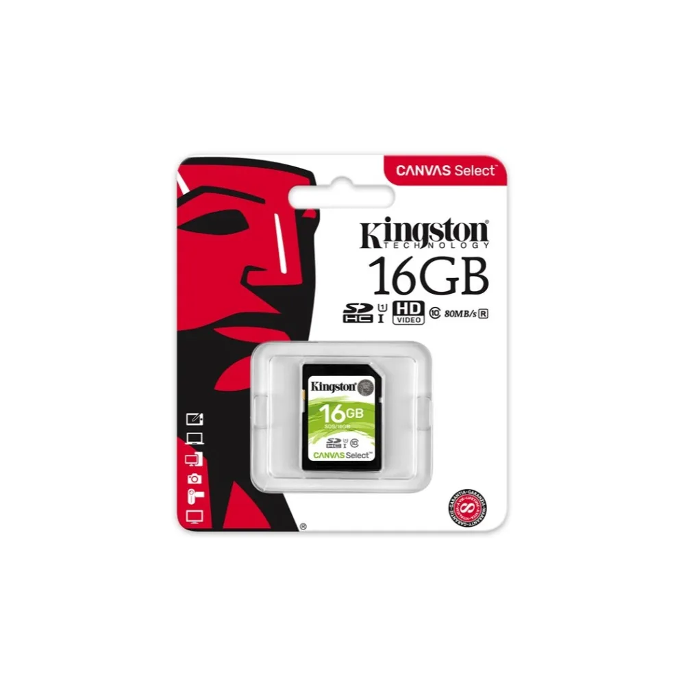 Kingston Технология холст кнопок Select и 16 Гб Micro SDHC Clase 10 UHS-I 80 МБ/с. негр | Компьютеры