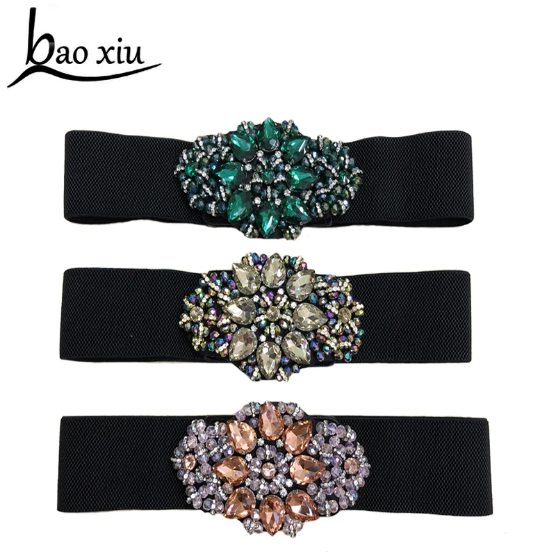 Fashion big Rhinestone Belts Crystal shiny style retro wide crystal waistband short Multi-Colored designer elastic womens belts