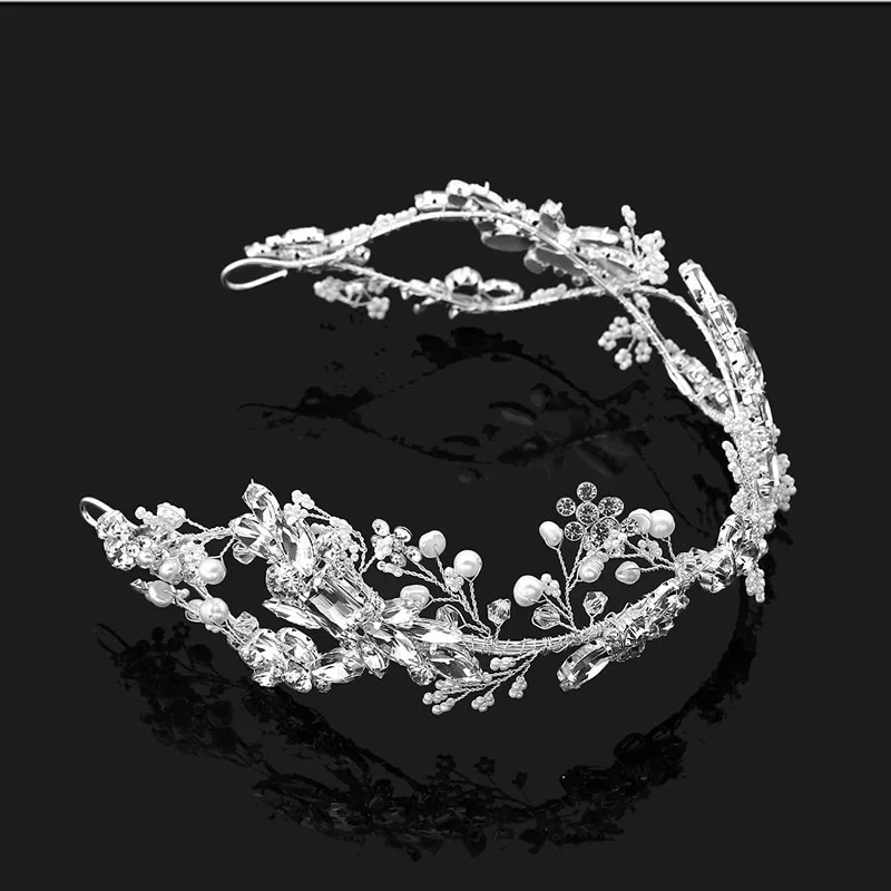 SLBRIDAL гибкие стразы Кристальный пресноводный жемчуг свадебная тиара головная