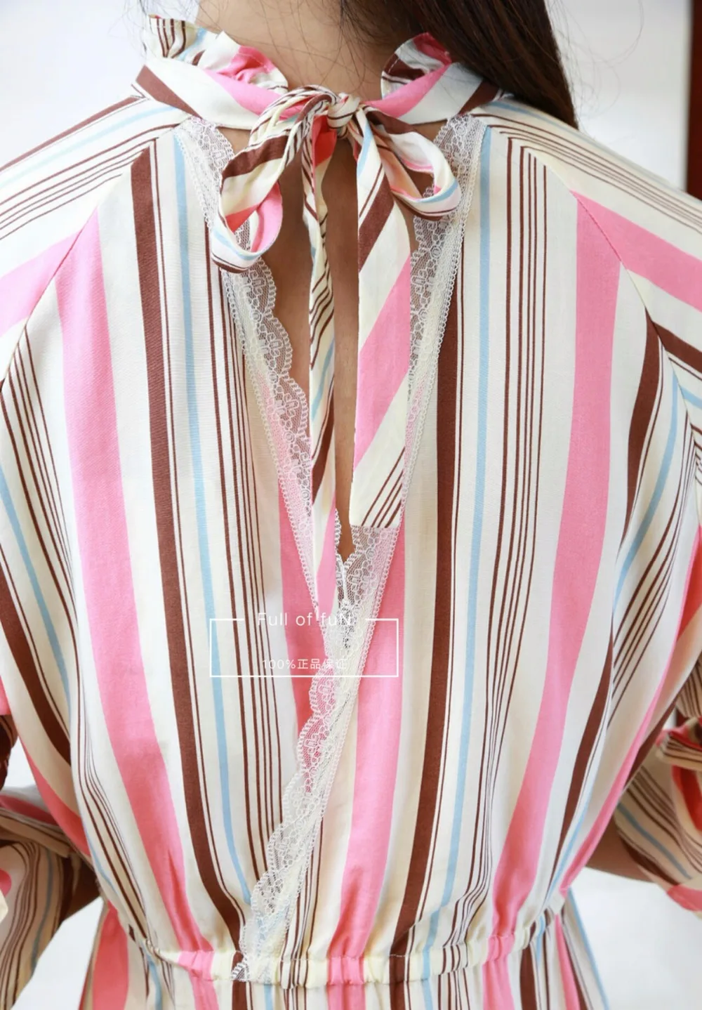Taxiphone 2017 spring/summer spot color stripe with long sleeve dress | Женская одежда